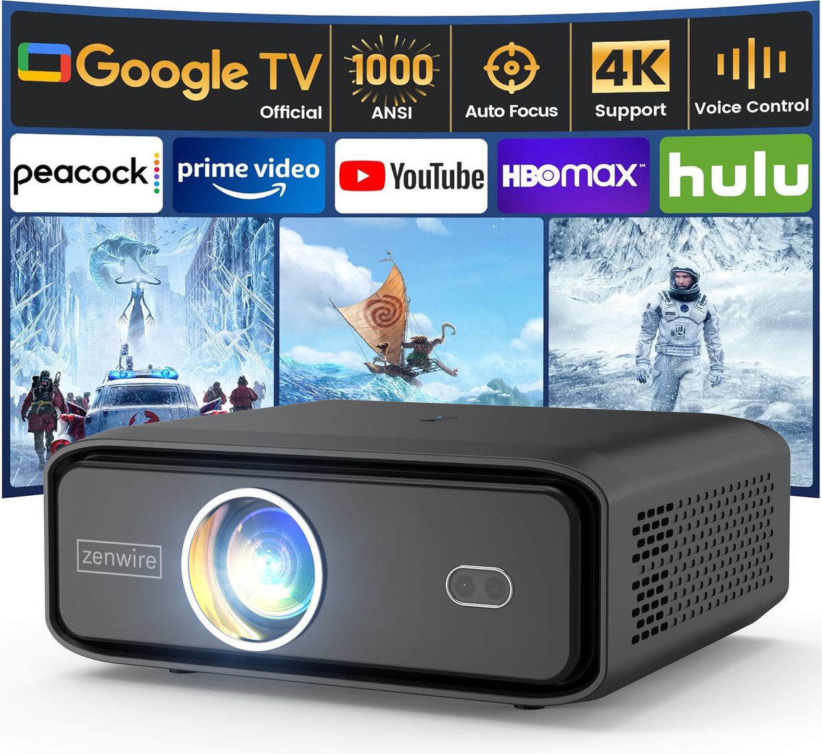 Zenwire E510H Draagbare Mini Projector met Android TV 11 Full HD 1920x1080p