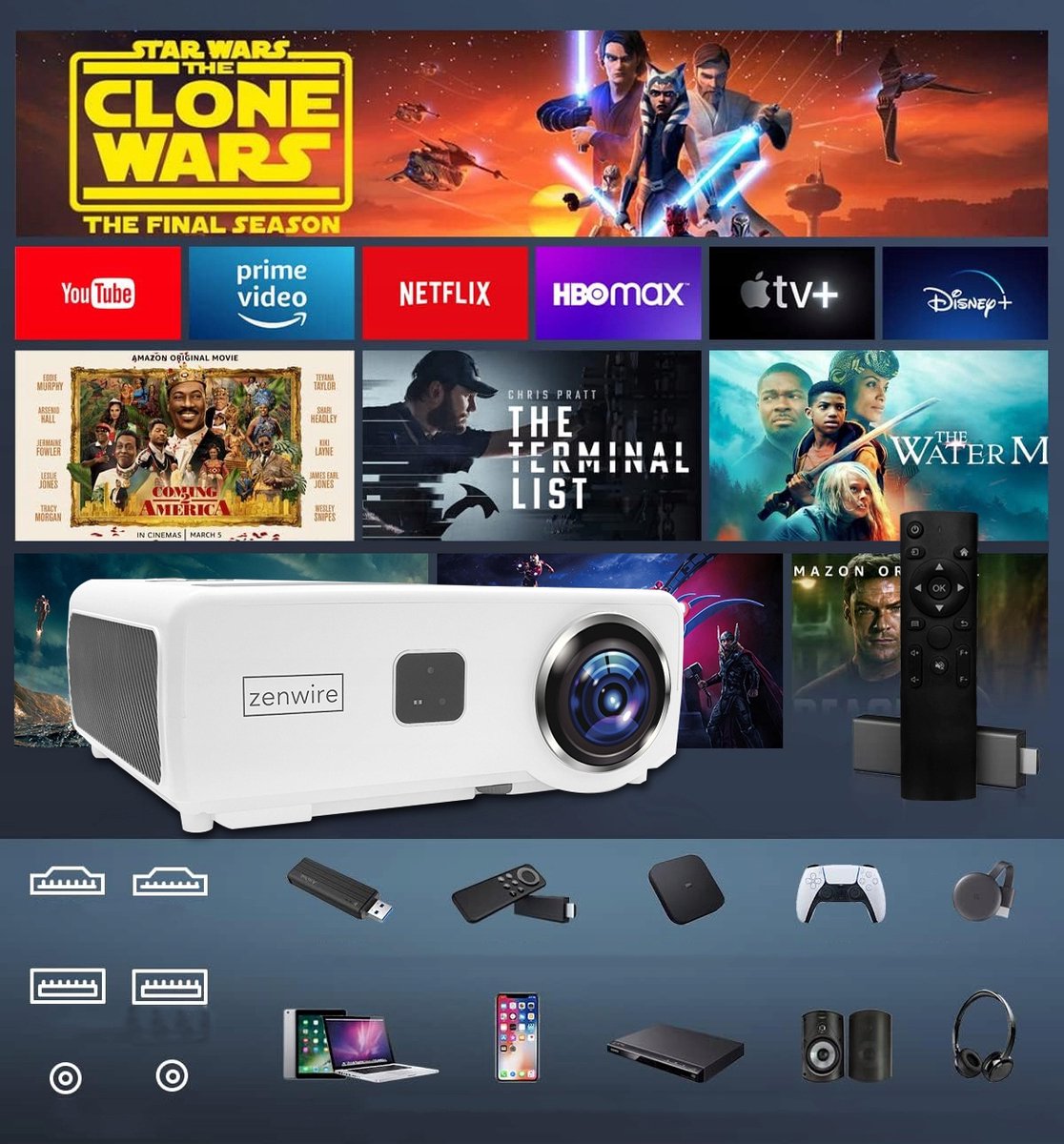 Zenwire E660H Android Full HD 4K Mini Beamer