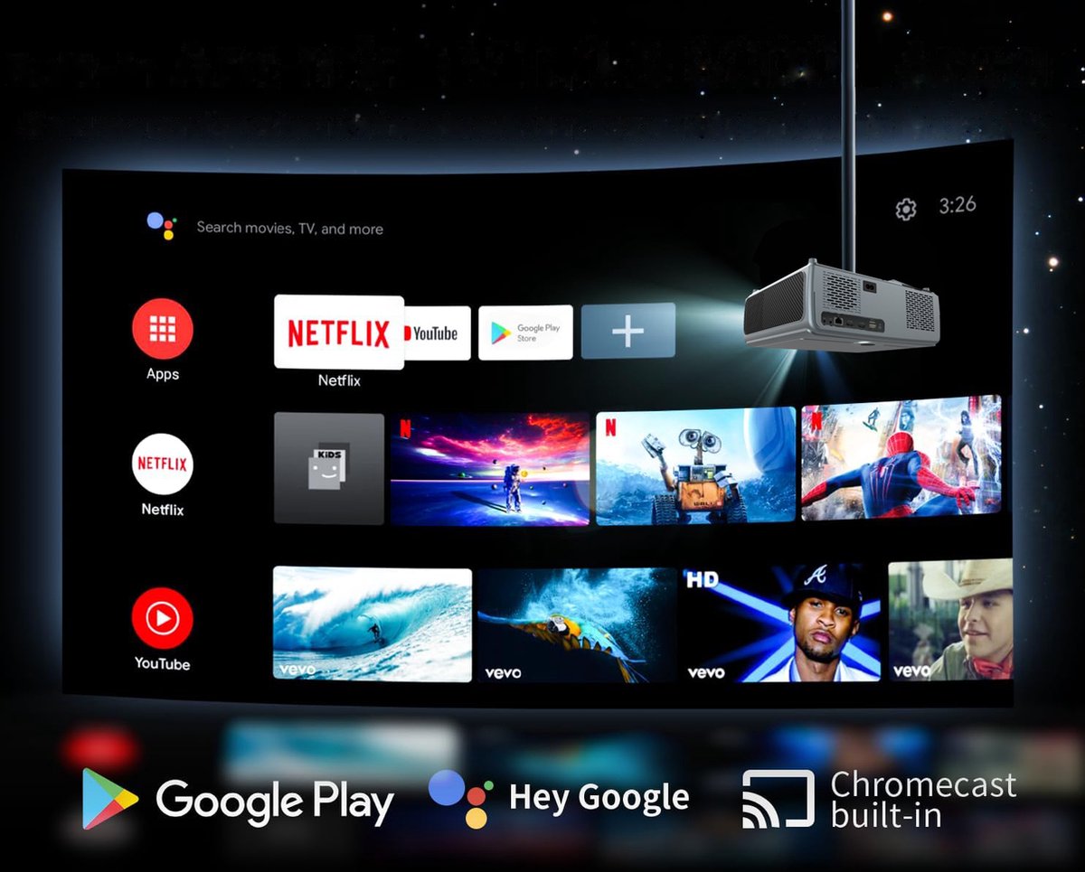 Zenwire E690H Beamer - Full HD 1080p Projector met Android TV 11