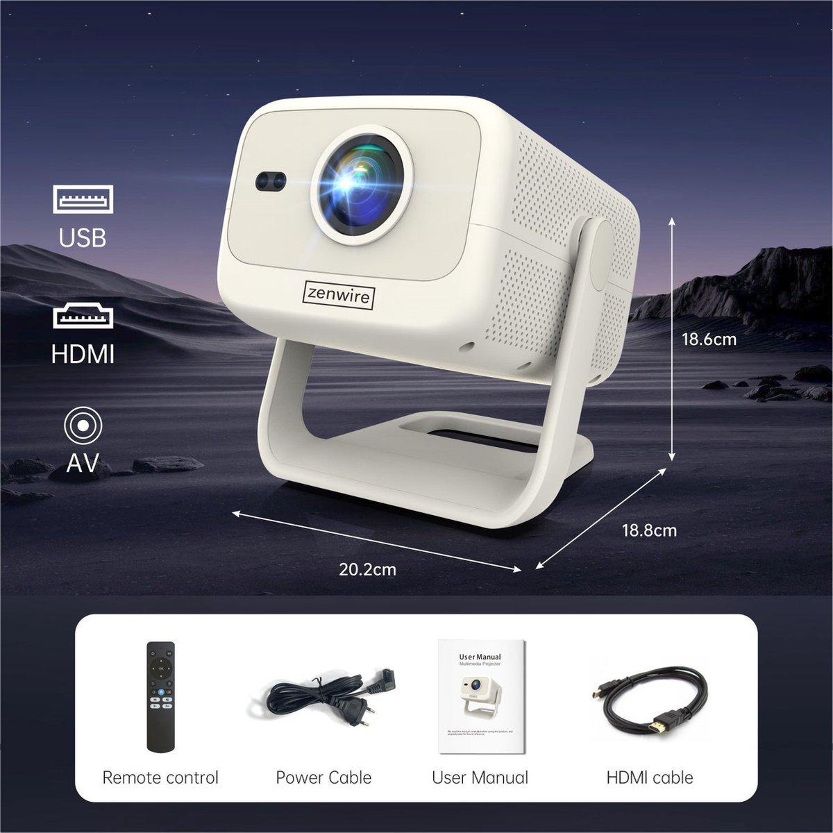 Zenwire H8 Mini LED Beamer 12000 Lumen 1080p Full HD