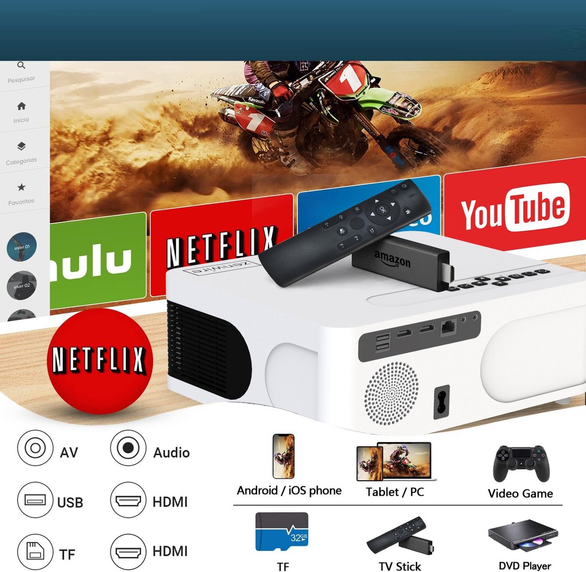 Zenwire Mini Beamer e601h WiFi Android Full HD 4K