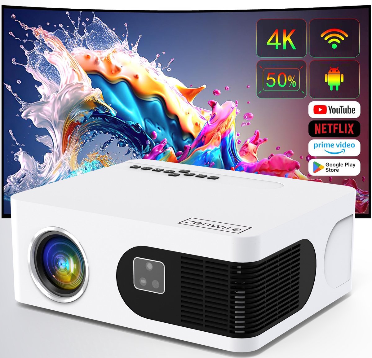 Zenwire Mini Beamer e601h WiFi Android Full HD 4K