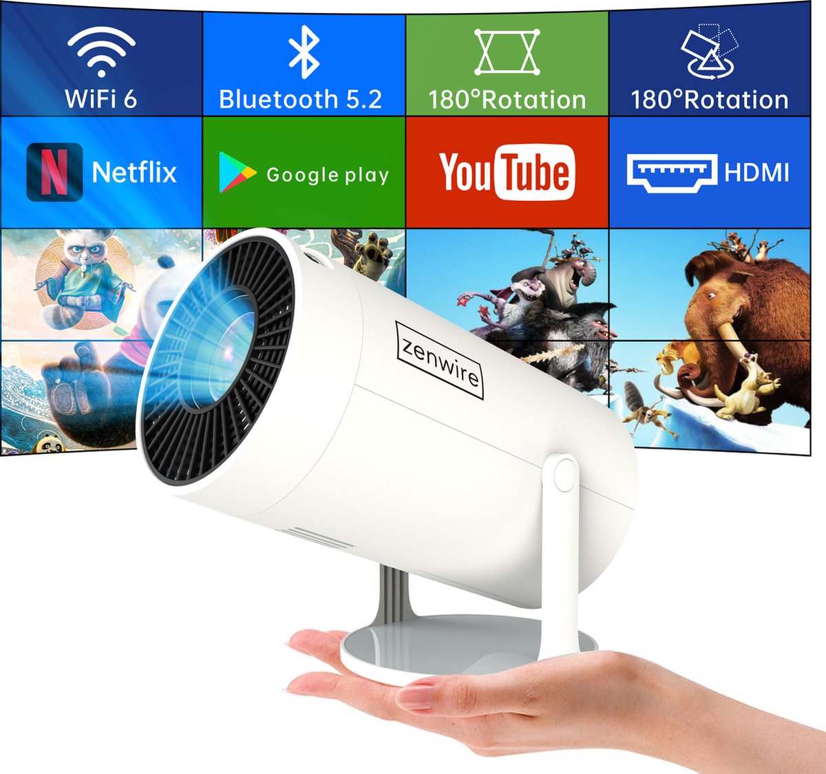Zenwire R1 Mini Projector 360 HD Full HD Android 12 WiFi Bluetooth