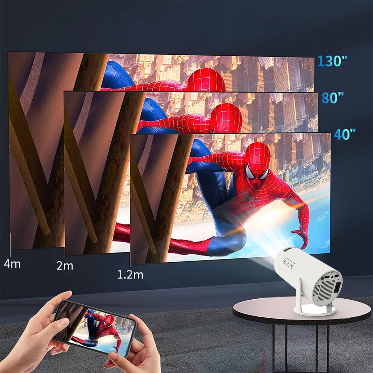 Zenwire R1 Mini Projector 360 HD Full HD Android 12 WiFi Bluetooth