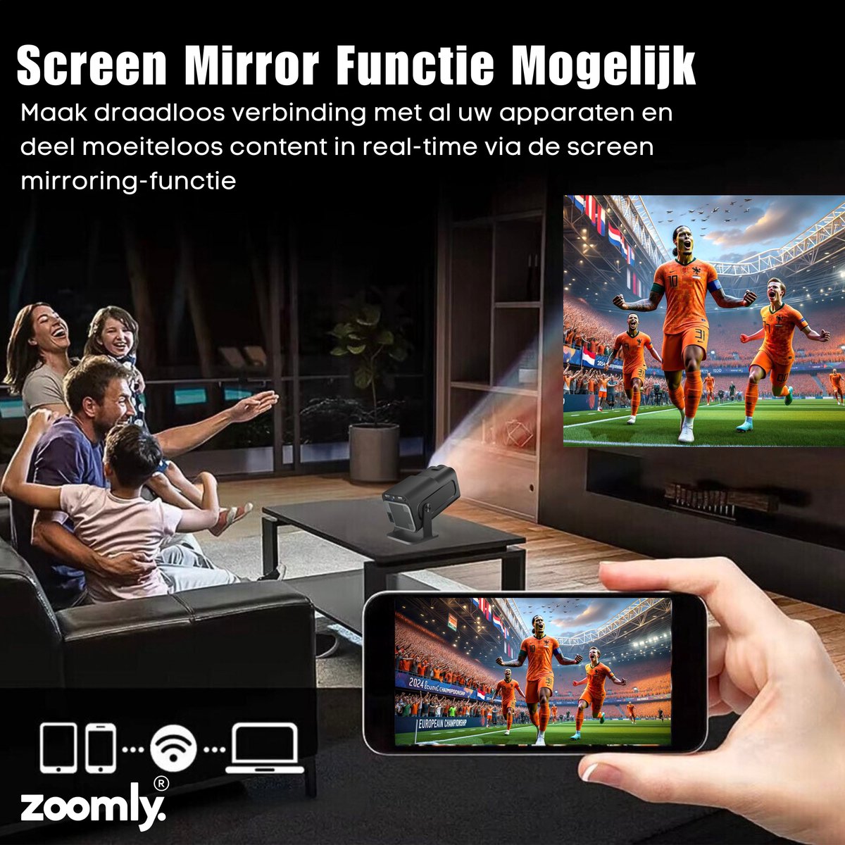 Zoomly Pro MAX Full HD 1080p Mini Beamer Zwart