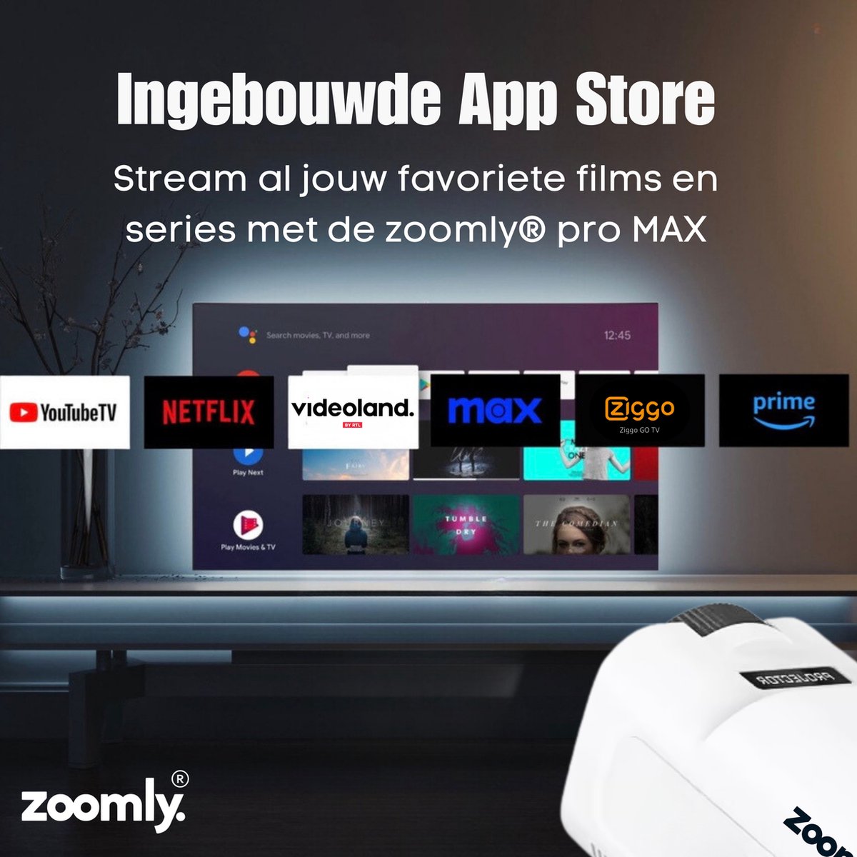 Zoomly Pro MAX Mini Beamer Full HD 1080p Wit