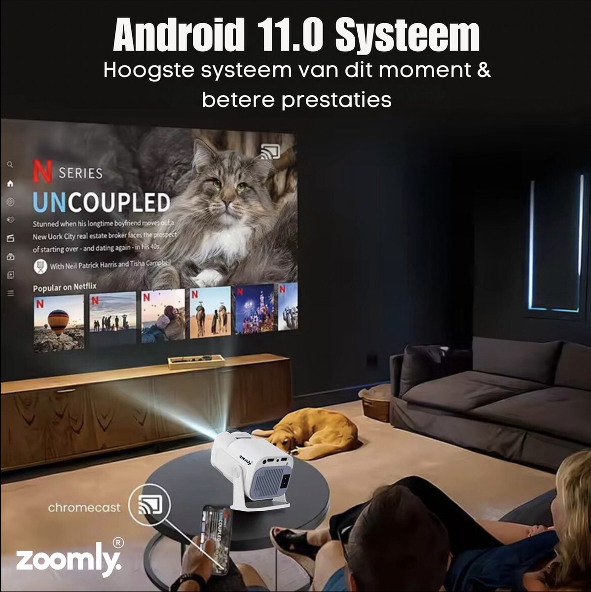 Zoomly Pro MAX Mini Beamer Full HD 1080p Wit