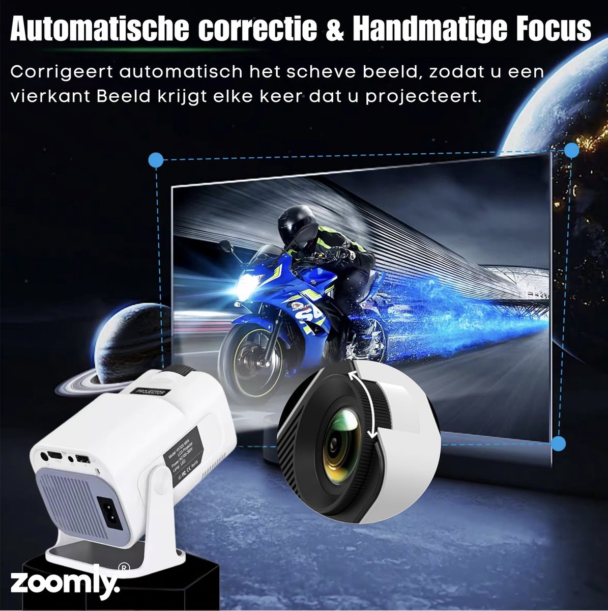 Zoomly Pro MAX Mini Beamer Full HD 1080p Wit