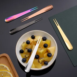 304 roestvrij staal dual-purpose vork vork multifunctionele gouden taart salade fruit vorken, 5 stuks