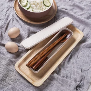 Houten Eetstokjes Lepel Set - Servies Rest en Box Combinatie - 4 stuks - Voor Thuis, Keuken en Restaurant - Duurzaam en Traditioneel - Houten Keukengerei