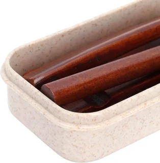 Houten Eetstokjes Lepel Set - Servies Rest en Box Combinatie - 4 stuks - Voor Thuis, Keuken en Restaurant - Duurzaam en Traditioneel - Houten Keukengerei