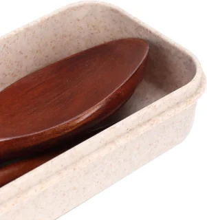 Houten Eetstokjes Lepel Set - Servies Rest en Box Combinatie - 4 stuks - Voor Thuis, Keuken en Restaurant - Duurzaam en Traditioneel - Houten Keukengerei
