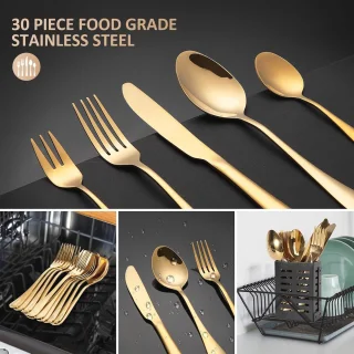 Gouden Bestekset 30-delig voor 6 Personen - Vaatwasmachinebestendig