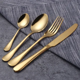 TTLUOKER®Premium 24-Delige Bestekset in Matgoud - Luxe Geschenkbox met RVS Bestek | Inclusief 6 Dinerlepels, Dessertvorken & Theelepels | Vaatwasserbestendig & Krasvrij