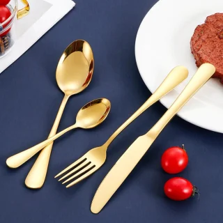 TTLUOKER®Premium 24-Delige Bestekset in Matgoud - Luxe Geschenkbox met RVS Bestek | Inclusief 6 Dinerlepels, Dessertvorken & Theelepels | Vaatwasserbestendig & Krasvrij