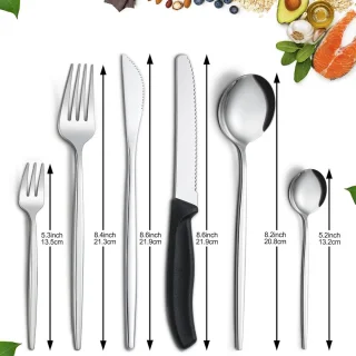 72-delige zilveren bestekset voor 12 personen incl. steakmessen en lepels - vaatwasmachinebestendig - thuis catering voedselveilig - 60P+12P