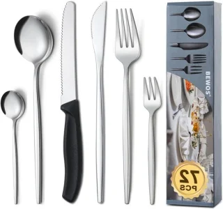 72-delige zilveren bestekset voor 12 personen incl. steakmessen en lepels - vaatwasmachinebestendig - thuis catering voedselveilig - 60P+12P