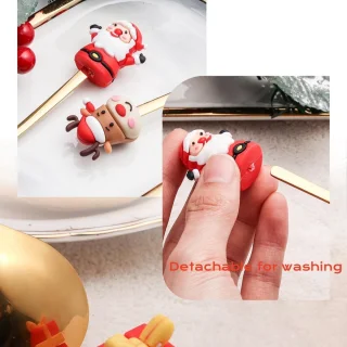 Vorken en lepels set voor Kerstmis - Kerstbestek - Koffielepels Koffieroerder Dessertlepel Fruitvork - 4 stuks Kerstdinervorkenset RVS set met geschenkdoos voor feestelijke gelegenheden