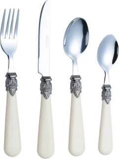 24-delige Vintage Bestekset - Elegante Roestvrij Stalen Set met Antiek Crème Handgrepen voor een Klassieke Tafelsetting