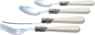 24-delige Vintage Bestekset - Elegante Roestvrij Stalen Set met Antiek Crème Handgrepen voor een Klassieke Tafelsetting