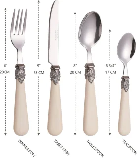 24-delige Vintage Bestekset - Elegante Roestvrij Stalen Set met Antiek Crème Handgrepen voor een Klassieke Tafelsetting