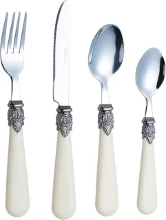 24-delige Vintage Bestekset - Elegante Roestvrij Stalen Set met Antiek Crème Handgrepen voor een Klassieke Tafelsetting