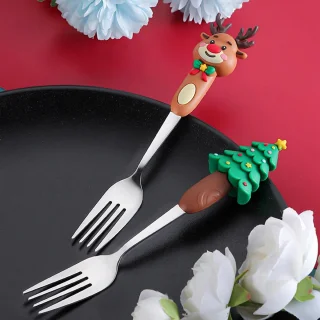 Lepel en vork - Lepel - Vork - Gebaksvork - Roestvrij staal - Kerststijl lepel en vork - Perfect voor het kerstdiner - Perfect voor dagelijks gebruik of als kerstcadeau - Zilver 4-delige bestekset