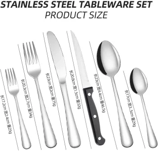 48-delige bestekset - serviesset - Roestvrijstalen bestek - Inclusief steakmessen/vorken en lepels - Voor 7 personen - Geschikt voor thuis/feestjes/restaurants - Vaatwasmachinebestendig