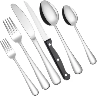 48-delige bestekset - serviesset - Roestvrijstalen bestek - Inclusief steakmessen/vorken en lepels - Voor 7 personen - Geschikt voor thuis/feestjes/restaurants - Vaatwasmachinebestendig
