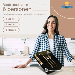 Luxe Bestekset voor 18 Personen in Gouden Kleur - Set van 6 - Met Geschenkdoos - Ideaal Cadeau voor Elke Gelegenheid