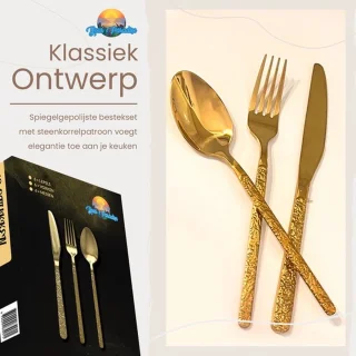 Luxe Bestekset voor 18 Personen in Gouden Kleur - Set van 6 - Met Geschenkdoos - Ideaal Cadeau voor Elke Gelegenheid