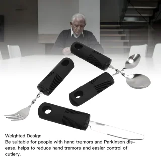Aangepaste RVS-bestekset - Gepersonaliseerde eetset - Gewogen bestek voor handtrillingen - Parkinson's patiënten - Ingebouwde bestek voor volwassenen
