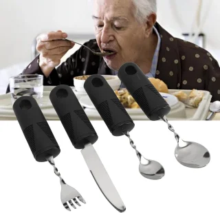 Aangepaste RVS-bestekset - Gepersonaliseerde eetset - Gewogen bestek voor handtrillingen - Parkinson's patiënten - Ingebouwde bestek voor volwassenen