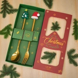 Bestekset - cadeauverpakking - 2-delig - kerst - feestelijk - roestvrij staal - tafelaccessoire - cadeau