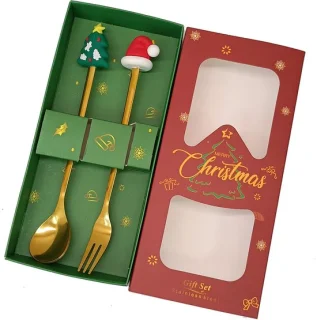 Bestekset - cadeauverpakking - 2-delig - kerst - feestelijk - roestvrij staal - tafelaccessoire - cadeau
