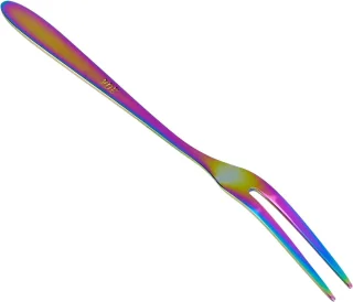 Sander Shop Slasvorken, roestvrij staal, kleine vorken, regenboog, 2-tands vork voor cocktail-voorgerecht, dessertfeest, set van 5 Regenboog