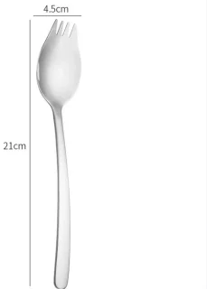 Roestvrijstalen vork-lepel verpakking van 3 stuks, 21 cm, herbruikbare metalen vork-lepel, ijslepel, saladevork, bestekset, fruitvoorgerecht, dessertvork