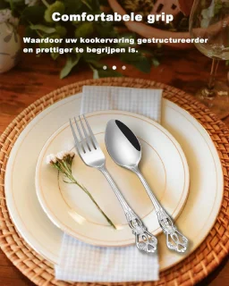 Candala - Set voor 6 personen, Prachtig 24-delig roestvrijstalen servies, Service voor 6 personen, Bestekset Vork Lepel Mes, Antieke Barokke Best