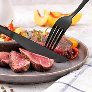 Candala - Bestekset voor 12 personen, 60-delig, zwart bestek, roestvrij staal, met mes, vork, lepel, zwart bestek, voor thuis, feest, restaurant,