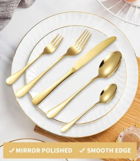 Candala - Bestekset voor 12 personen, 60-delige gouden roestvrijstalen bestekset, elegant bestek, hoogglans gepolijst en vaatwasmachinebestendig,