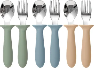 Peuter Bestek Set - Veilig & Comfortabel Siliconen Handvat - Van Duurzaam 18/8 RVS - Eenvoudig Schoon te Maken - Ideaal voor Zelfstandig Leren Eten - 6-Delige Set