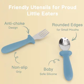 Peuter Bestek Set - Veilig & Comfortabel Siliconen Handvat - Van Duurzaam 18/8 RVS - Eenvoudig Schoon te Maken - Ideaal voor Zelfstandig Leren Eten - 6-Delige Set