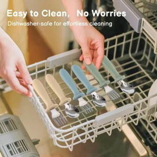 Peuter Bestek Set - Veilig & Comfortabel Siliconen Handvat - Van Duurzaam 18/8 RVS - Eenvoudig Schoon te Maken - Ideaal voor Zelfstandig Leren Eten - 6-Delige Set