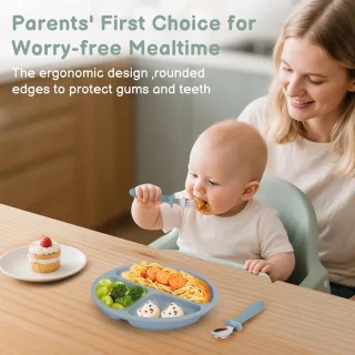 Peuter Bestek Set - Veilig & Comfortabel Siliconen Handvat - Van Duurzaam 18/8 RVS - Eenvoudig Schoon te Maken - Ideaal voor Zelfstandig Leren Eten - 6-Delige Set