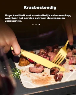 Retro Goud Flatwre Set voor 6 personen, Prachtig 24-delig roestvrijstalen servies, Service voor 6 personen, Bestekset Vork Lepel Mes, Antieke Barokke Bestekset-Vaatwasmachinebestendig,