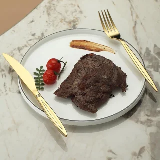 Besteksets - Bestekset 12 Persoons - 60-Delig Bestekken - Titanium Verguld - Roestvrij Staal Bestek Set - Perfect Geschikt voor Bruiloft - Partijen - Verjaardag - Restauroom - Vaatwasmachinebestendig Bestekken - Goud