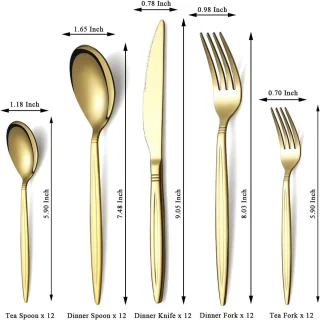 Besteksets - Bestekset 12 Persoons - 60-Delig Bestekken - Titanium Verguld - Roestvrij Staal Bestek Set - Perfect Geschikt voor Bruiloft - Partijen - Verjaardag - Restauroom - Vaatwasmachinebestendig Bestekken - Goud
