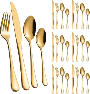 GOODEVN Premium 24-Delige Bestekset Goud - RVS 18/0 Roestvrij Staal voor 6 Personen | Inclusief Dinerlepel, Dessertvork & Theelepel | Luxe Afwerking & Vaatwasserbestendig
