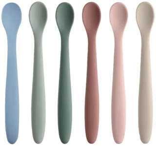 Babylepels (6 stuks), siliconen lepels, flexibele lepels voor de eerste fase van baby's, leerlepels voor baby's, trainingslepels voor baby's, geschikt voor zelfvoeding en begeleid spenen.