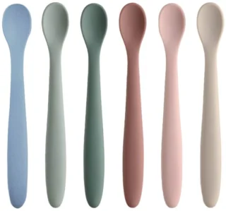 Babylepels (6 stuks), siliconen lepels, flexibele lepels voor de eerste fase van baby's, leerlepels voor baby's, trainingslepels voor baby's, geschikt voor zelfvoeding en begeleid spenen.